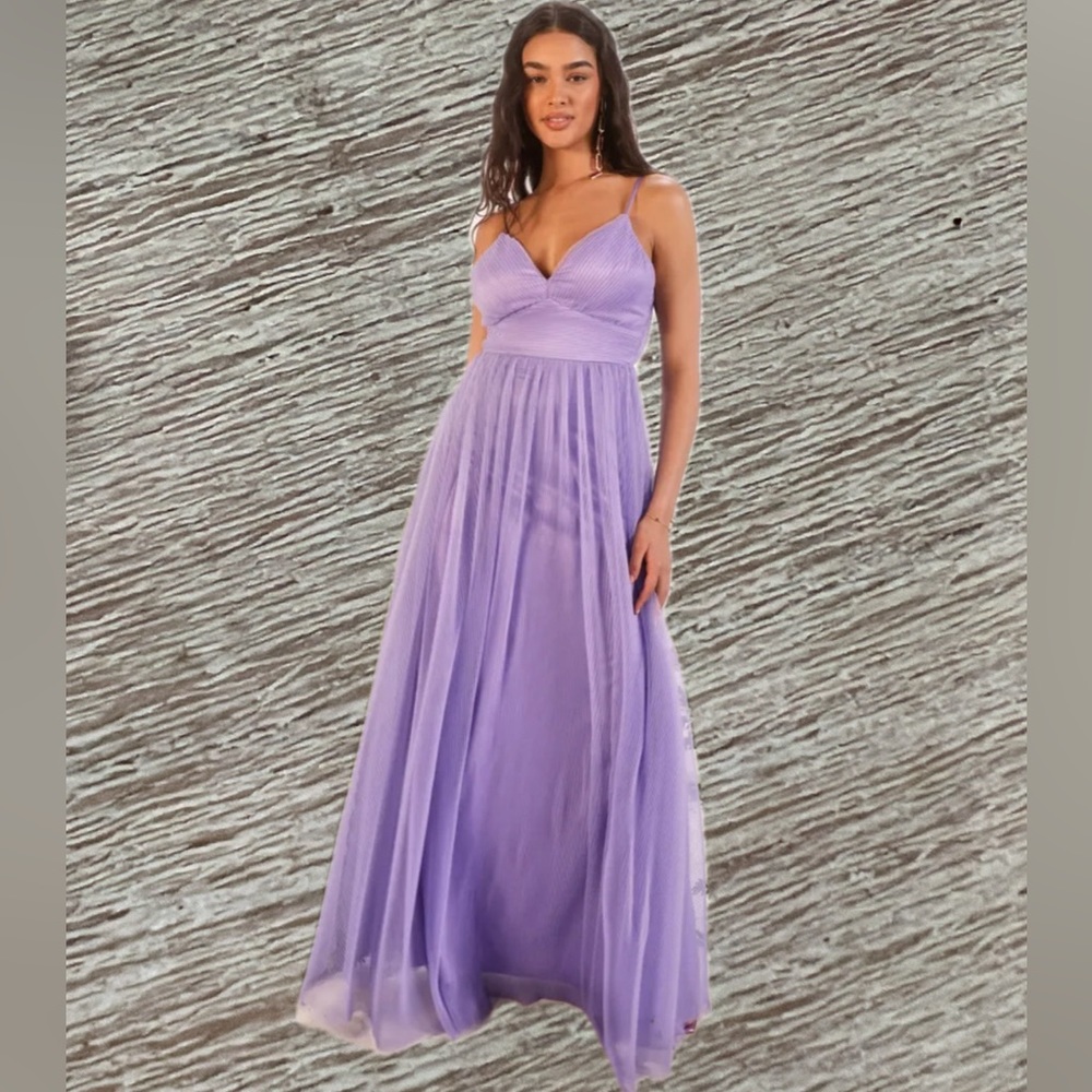 🔥Angelic Entrance Lavender Pleated Tulle Maxi Dress NWT - Picture 5 of 5